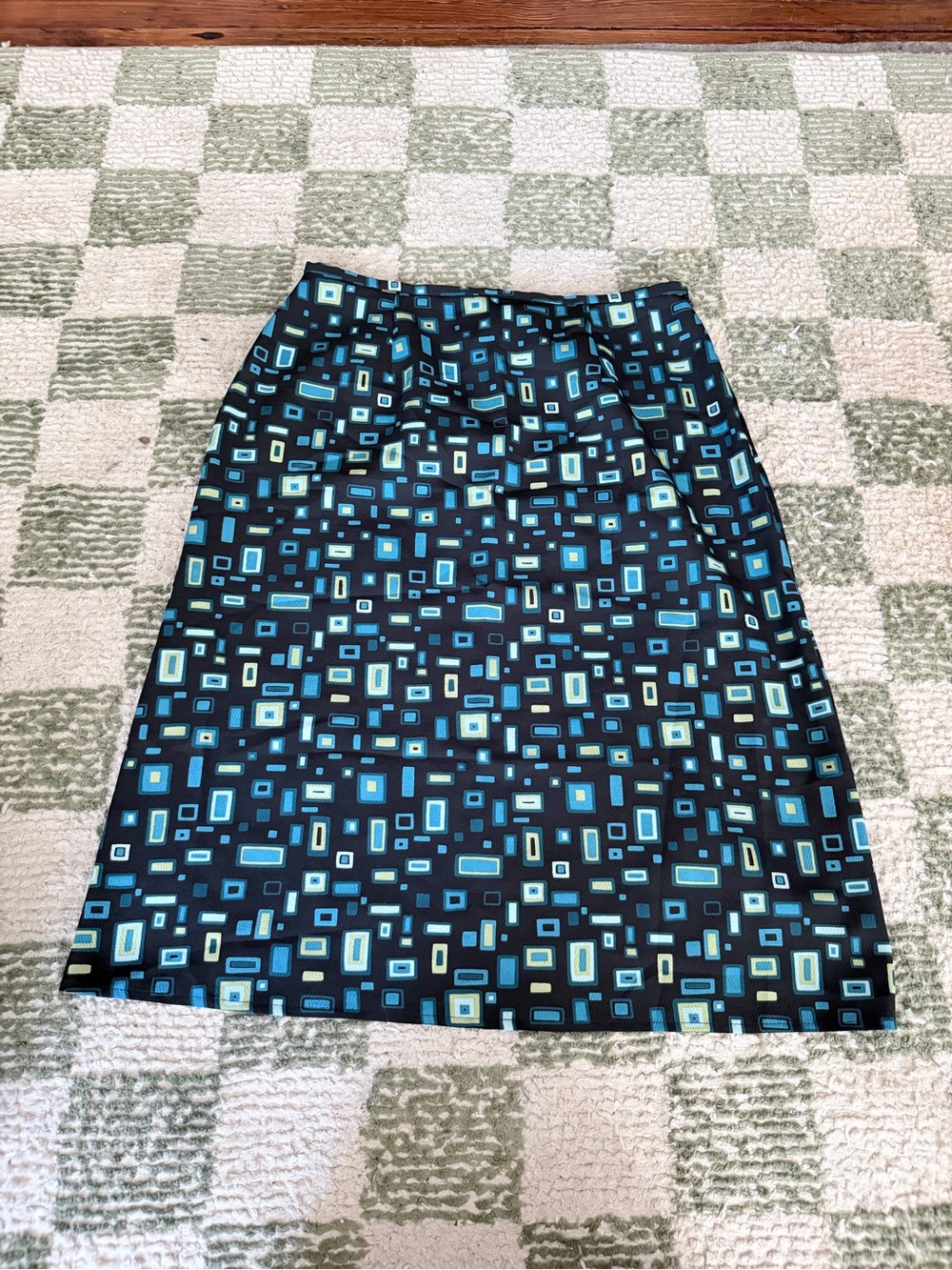 Women's Geometric Midi Skirt in Teal and Black